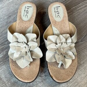 BOC Born Concept Beige Leather Floral Wedge Sandals Thong Slides C11711 Womens 9